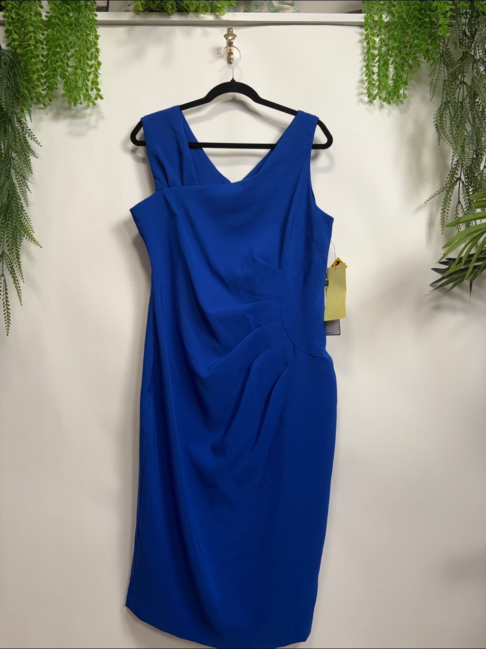 Laundry By Shelli Segal Blue Bodycon V-Neck Midi Dress